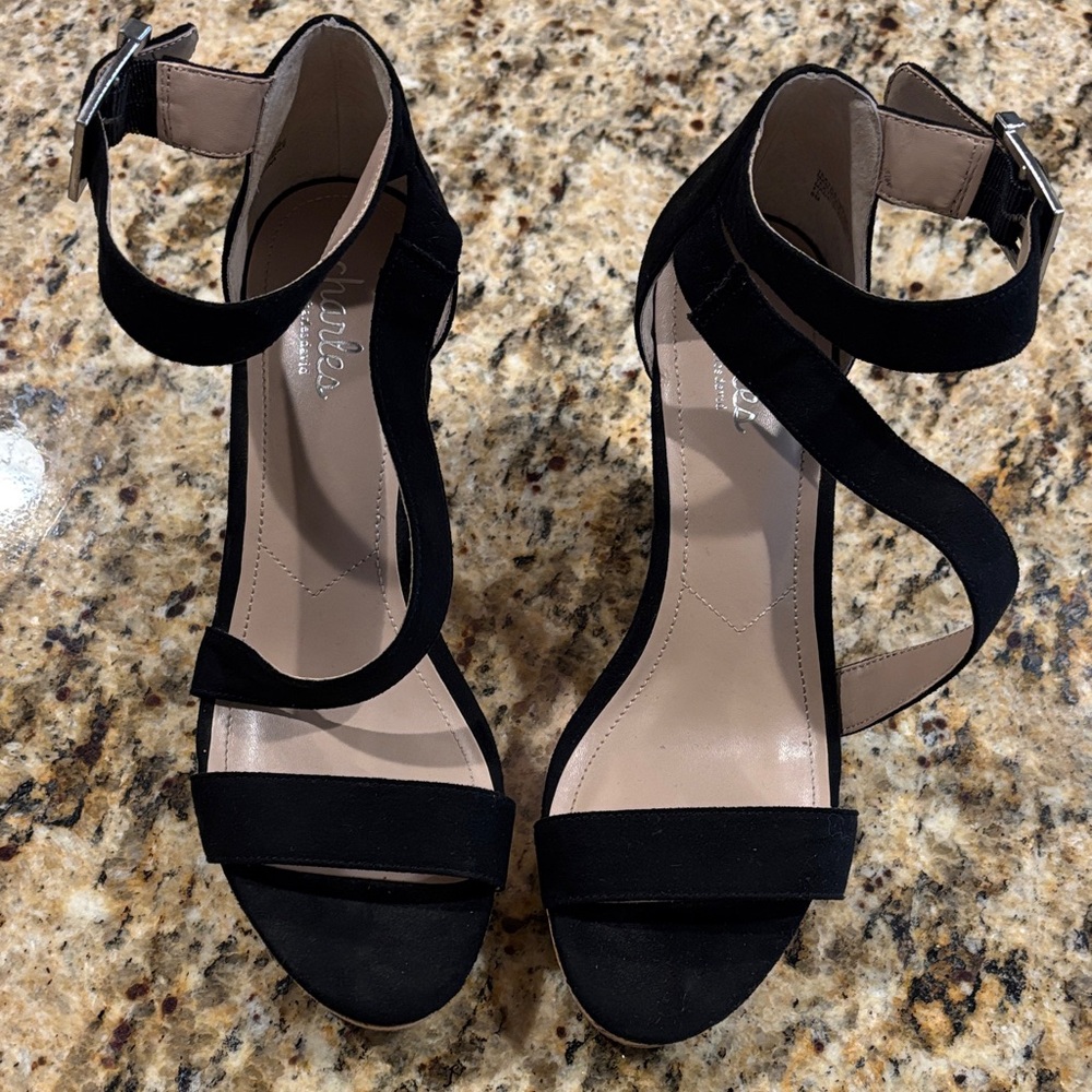 Women's Charles by Charles David Black Ankle-Strap Heeled Sandals Size 8